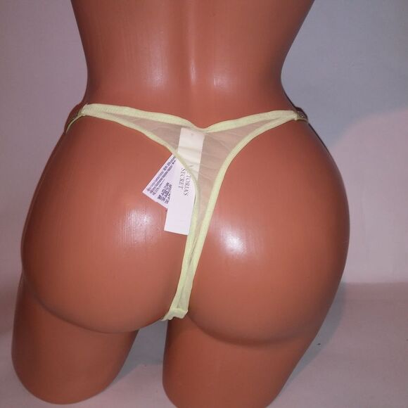 Victoria Secret Panty XL Thong Yellow Sheer Shine Strap Very Sexy New - Picture 5 of 11
